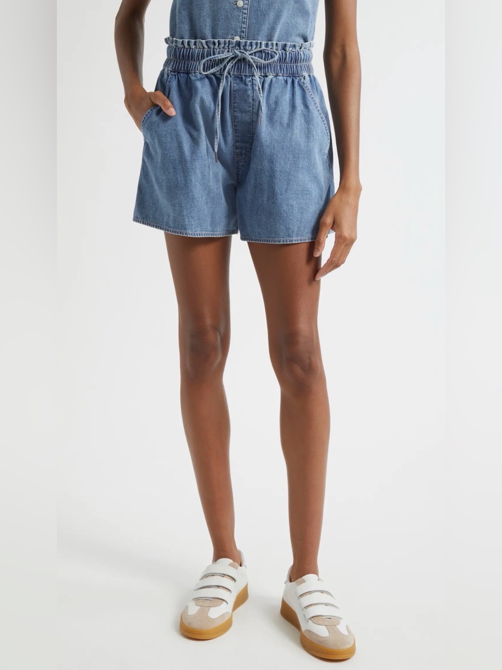 Veronica Beard Wilder Drawstring Denim 
Wilder Drawstring Denim Shorts! Size M